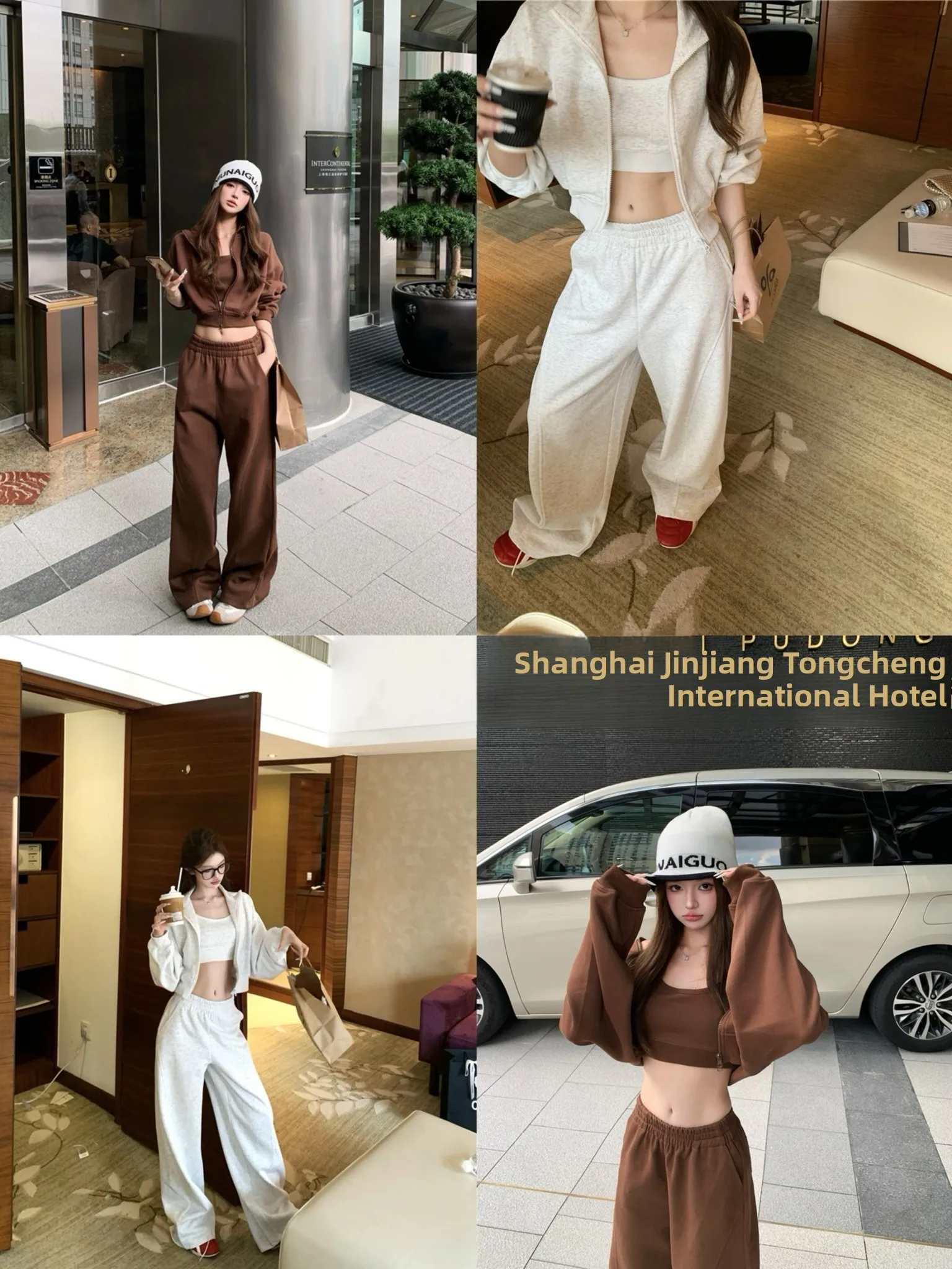 

Spicy Girl Loose Fit Three Piece Set Women's Zipper Crop Top Sweatshirt Jacket Wide Leg Pants Fashionable Casual Outfit