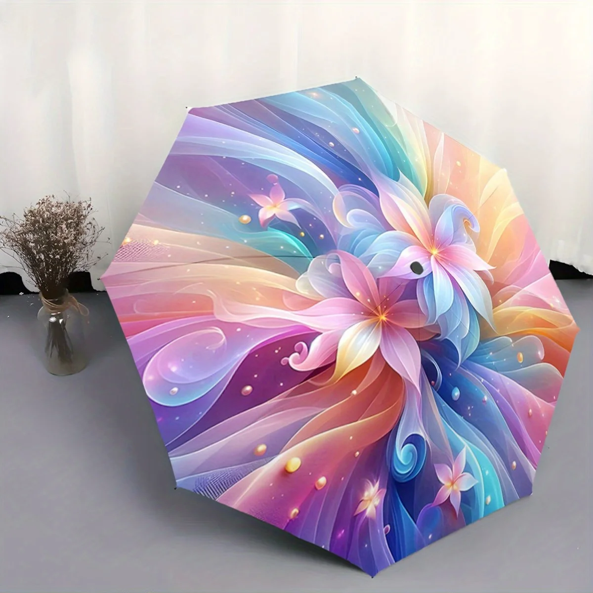 

Автоматический открытый/закрытый зонт с цветочным узором — пастельные градиентные цвета (розовый, синий, фиолетовый, желтый, зеленый, оранжевый, красный, Wh
