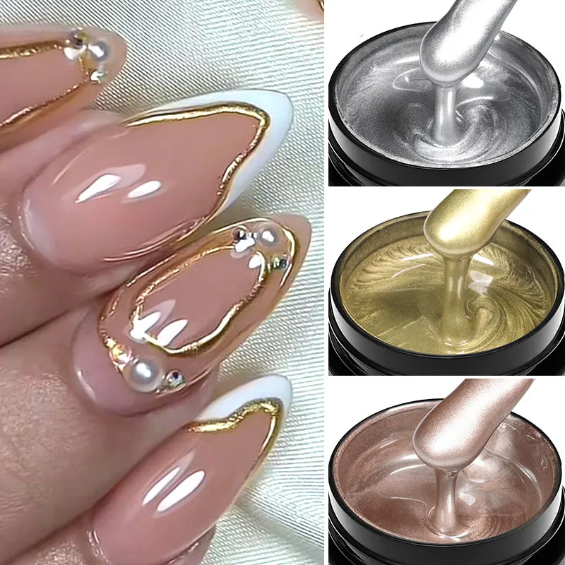 Mtssii 8ML Super Bright Metallic Painting Gel Polish Gold Silver Mirror Gel Nail Polish Flower Drawing Lines French Nail Varnish