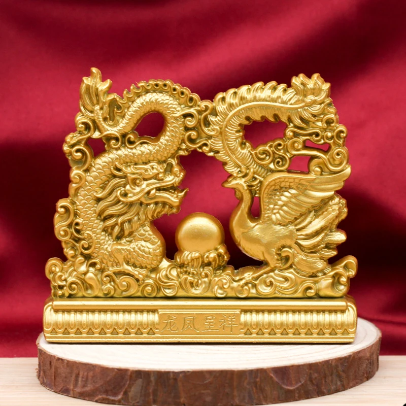 زخارف تنين وفينيكس بنمط عتيق ، زخارف ميمونة ، سطح مكتب ذهبي ، نحت صغير ، ديكور منزلي ، شرفة ، مشغولات ديكور