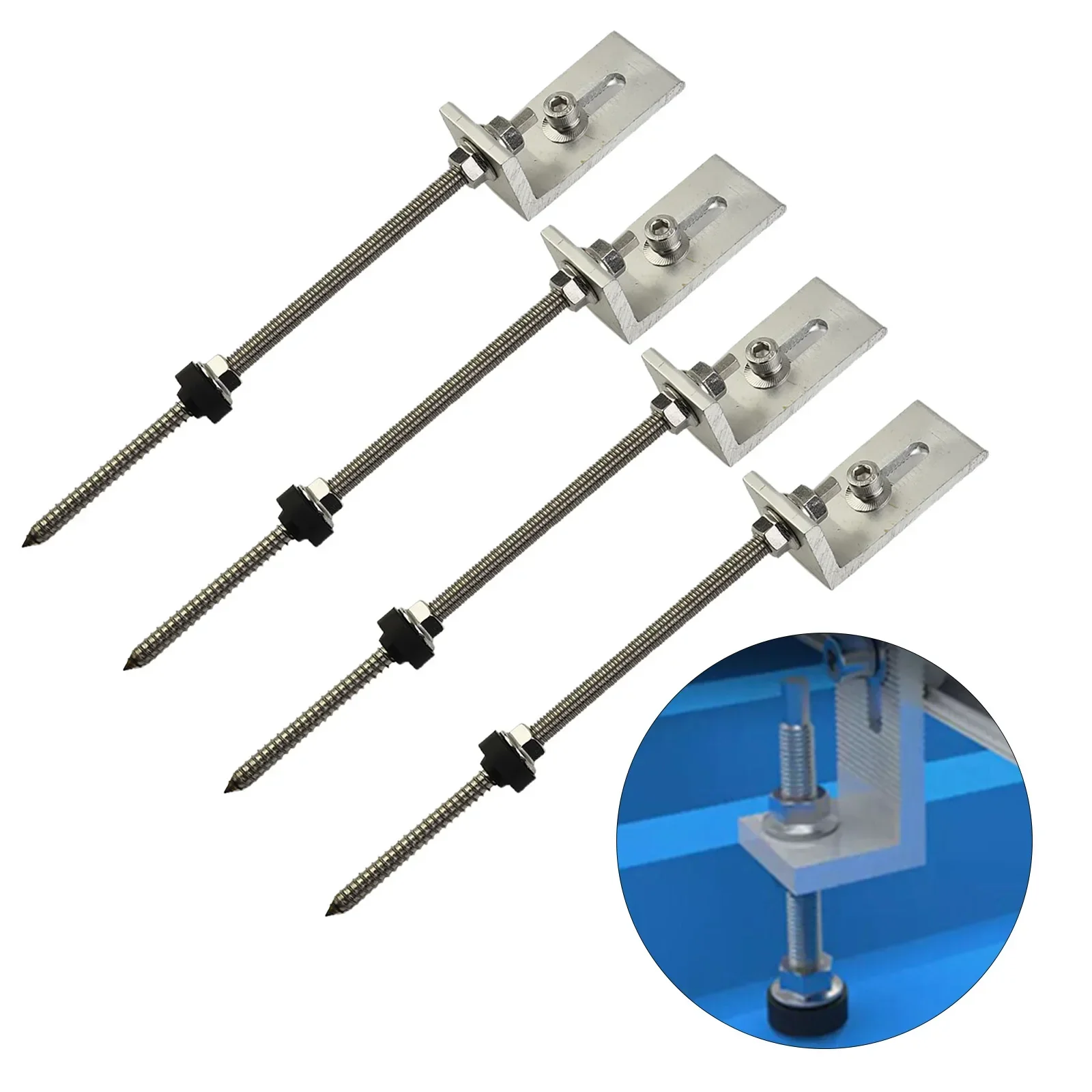 Brackets Pole Screws Sliver Solar Stick Screw Trapezoidal PV Roof Fixture Sheet Metal 200/250mm Aluminium Alloy