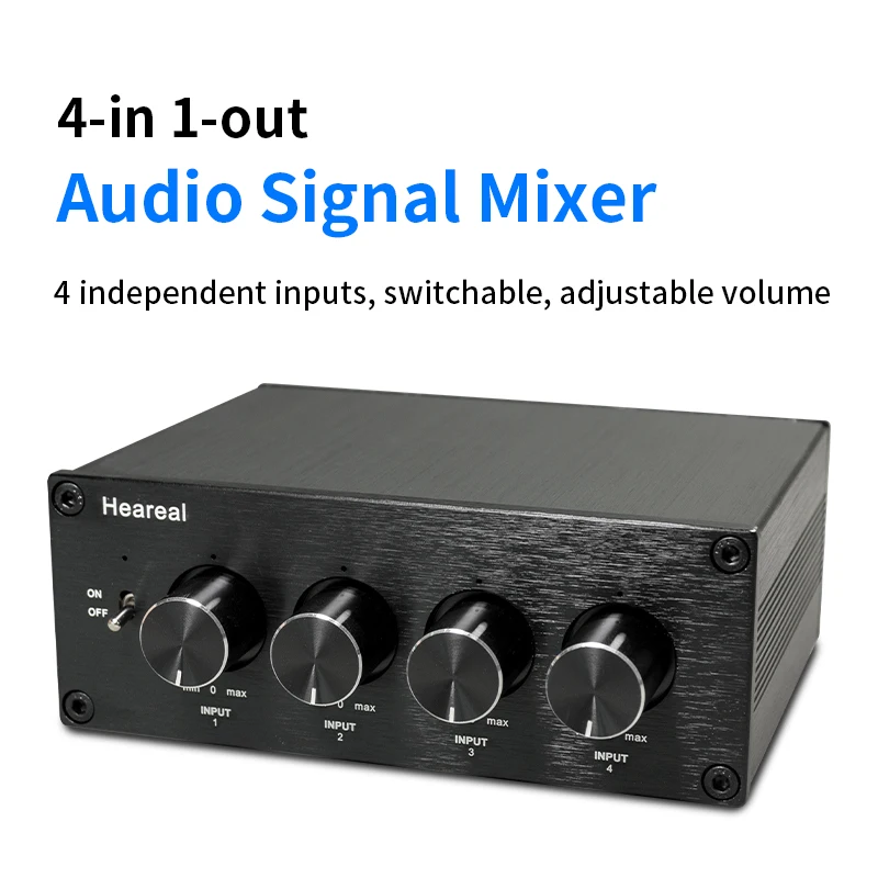 

Аудиомикшер 4-в-1, Hi-Fi стерео микшерный пульт на 4 канала с регулятором громкости, многофункциональный вход на один выход для домашней студии