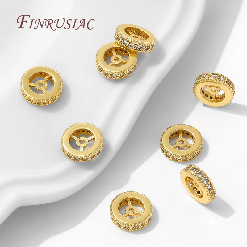 3 أحجام نحاسية مع خرز مسطح من الزركون للأساور، خرز فاصل مطلي بالذهب عيار 18 قيراط لصنع المجوهرات، إكسسوارات خرز القلائد