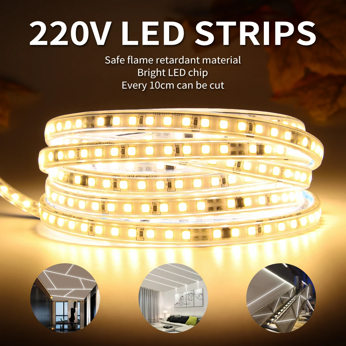 LED Strip Outdoor Waterproof warm white SMD LED Strip SMD2835 LED Strip Light 1M 2M 5M 10M 20M 25M 220V Flexible light strip