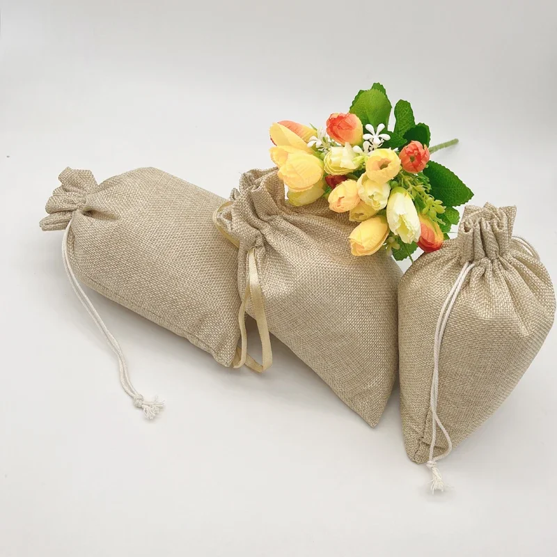 500pcs 15x20cm Jewelry Jute Bags Burlap Sachet Bags Sack Linen Drawstring Jute Gift Pouch Storage Bag Webbing Gift Packaging Bag