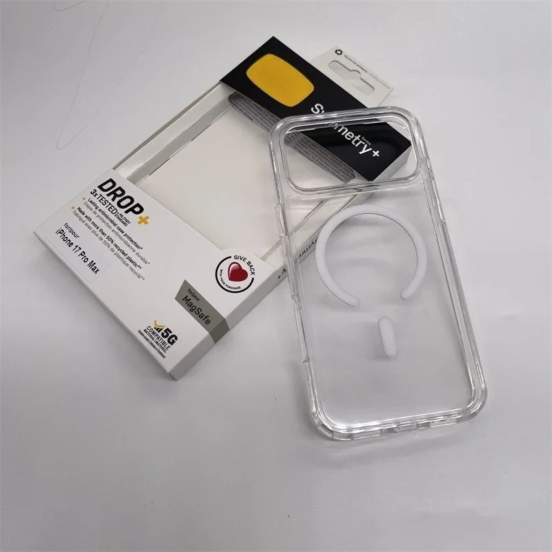 قضاعة التماثل + سلسلة واضحة ل Magsafe آيفون 17Pro ماكس 17pro الهواء الشفاف ستاردست بريق مكافحة الإفلات غطاء وقائي صندوق