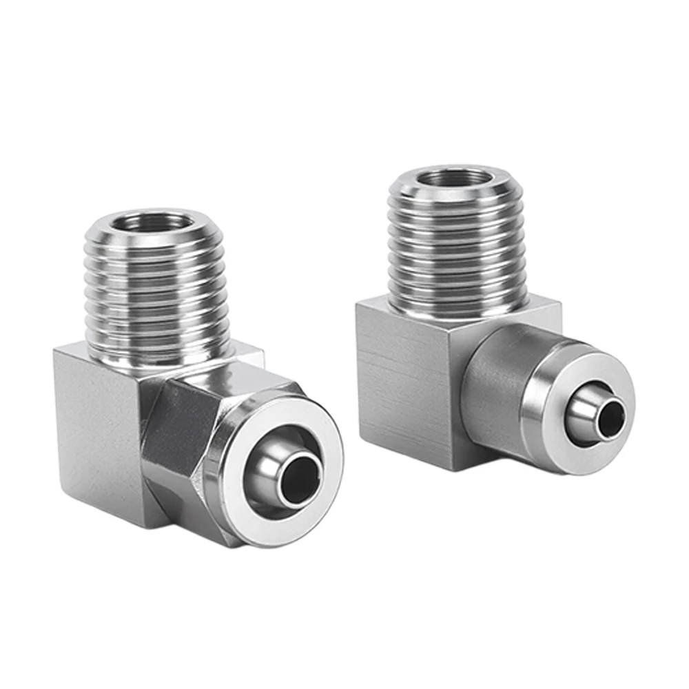 304 Stainless Steel Pneumatic Quick Connector Tightened PTFE Nylon Hose Right Angle Elbow PL External Thread PT1/8 1/4 3/8 1/2