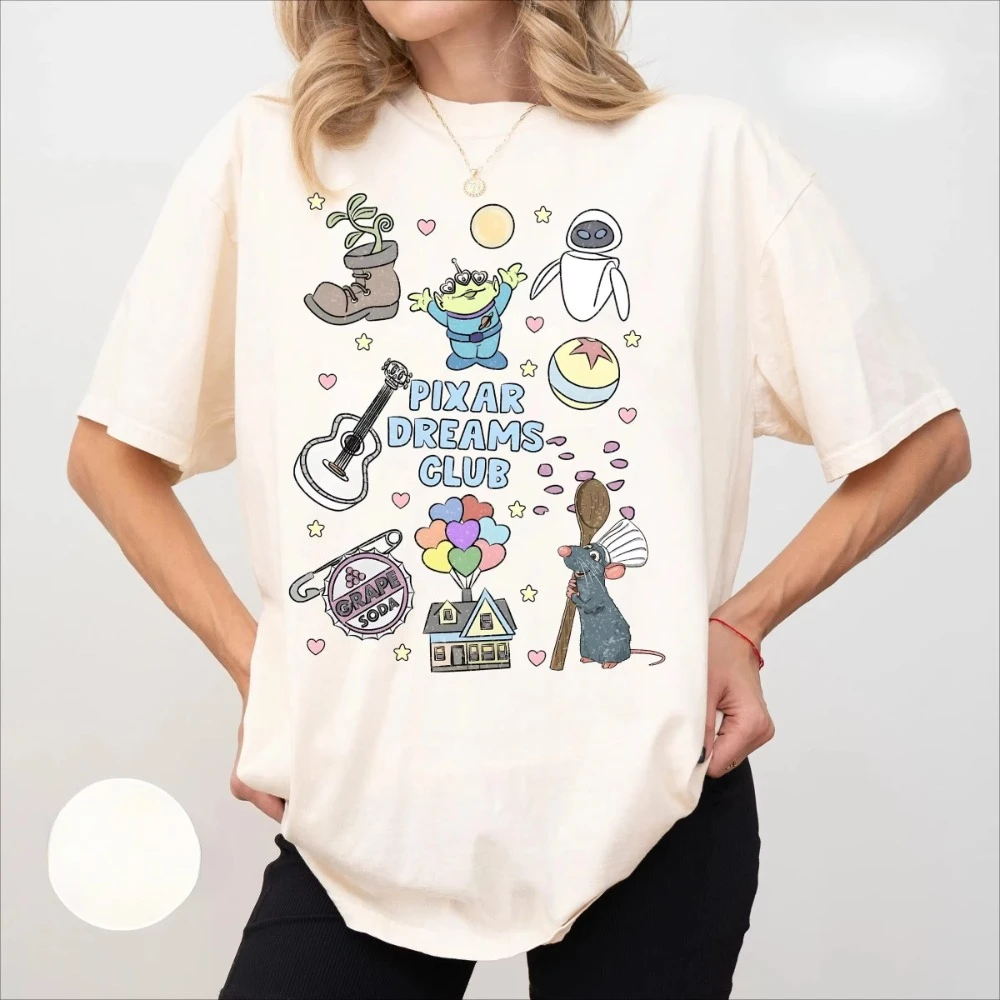 بيكسار دريمز كلوب الراحة الألوان قميص لطيف ديزني بيكسار شخصيات المحملة العنب الصودا حتى راتاتوي جدار E لعبة قصة المرأة التي شيرت