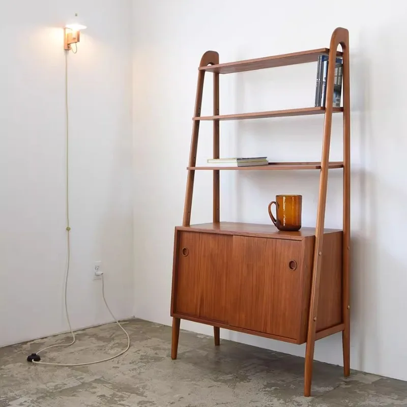 北欧デンマーク産無垢材本棚 多層ブックケース ディスプレイスタンド チェリーウッド リビングルーム 壁掛け収納ラック ディスプレイケース