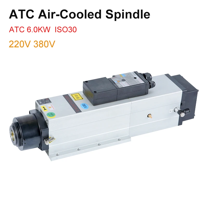 HQD 6.0kw ATC Air-Cooled Spindle 220V 380V Automatic Tool Change Spindle ISO30 Tool Holder 24000rpm For CNC Router