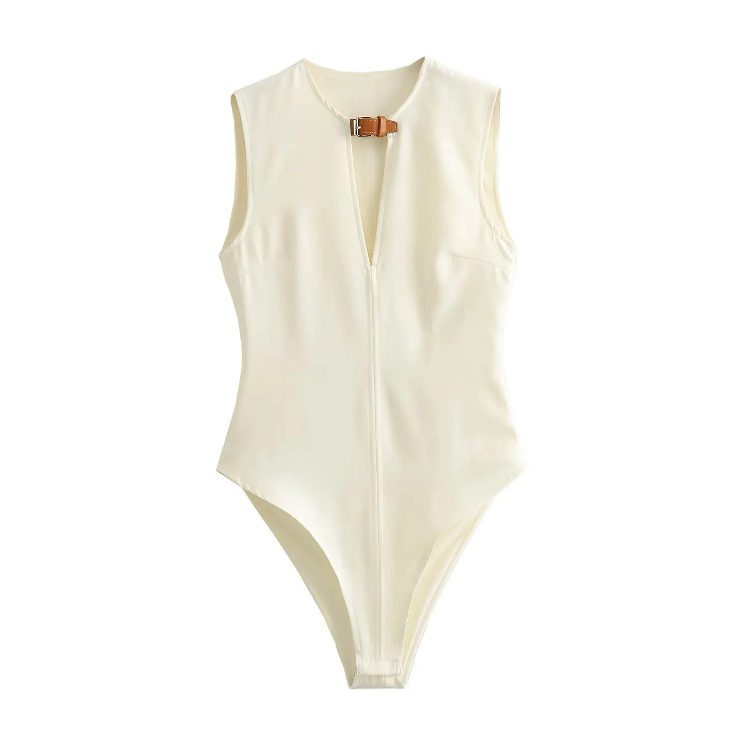 

2025 New Women's Clothing European and American Style Fashion Round Neck Tie-Drape Slim Sleeveless Bodysuit