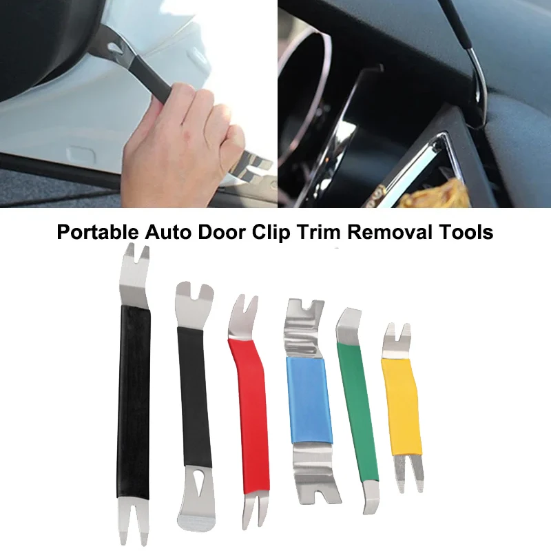 6Pcs Portable Auto Door Clip Trim Removal Tools Kits Car Dashboard Audio Radio Panel Repair Metal Removal Pry Disassembly Tool