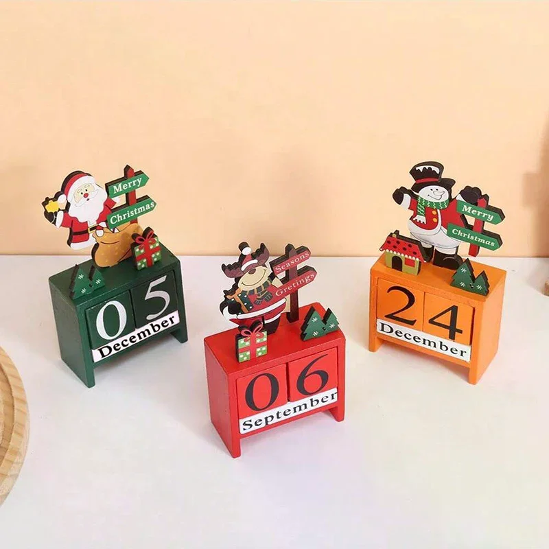 

Wooden Christmas Countdown Calendar Santa Claus Snowman DIY For Tabletop Ornaments Festive Holiday Home Decor Xmas Gifts For Kid