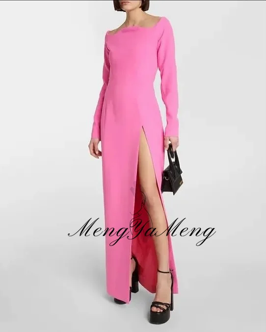 ZHUISHU Elegant Women Evening Dresses with Slit Long Sleeves Customized Simple Modest Party Gown Banquet Dinner Formal Dresses