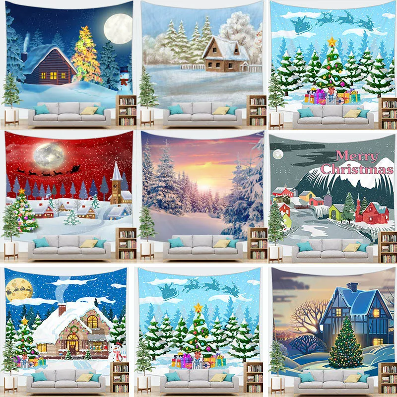 Рождественский гобелен на стену, Рождественский гобелен с мультяшным Санта-Клаусом, оленем, зимний снеговик, Рождественская вечеринка, украшение для дома