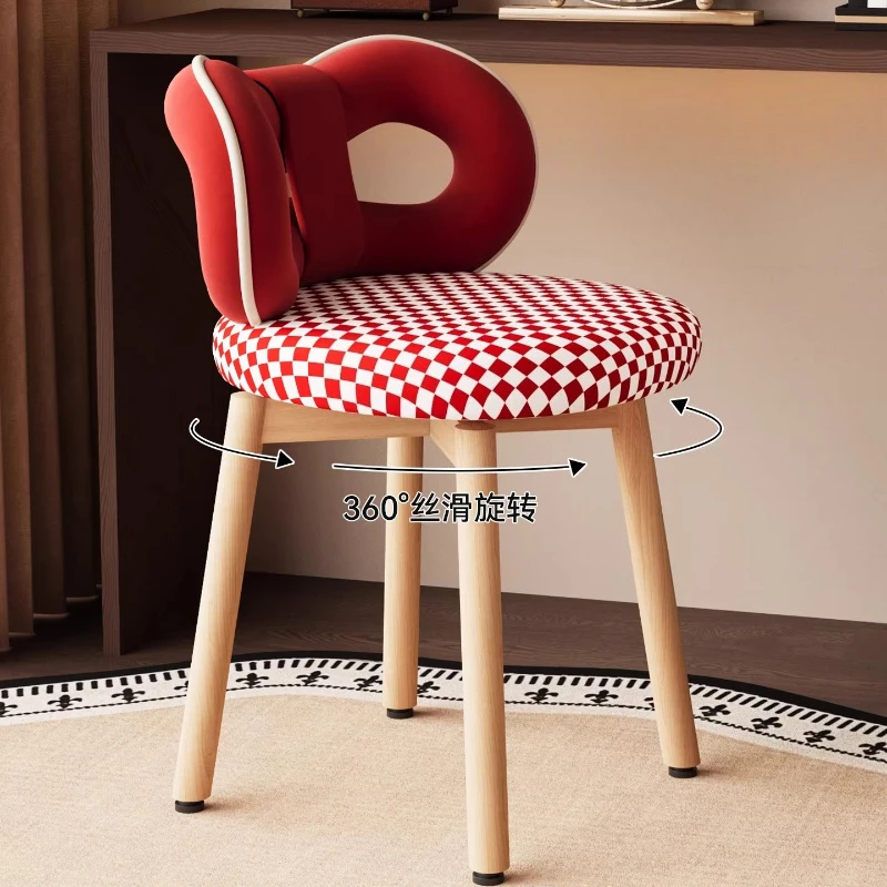 Solid Wood Makeup Stool for Bedroom Luxury Swivel Vanity Stool High-End Aesthetic Accent Chair for Girl Cute Dressing Table Seat