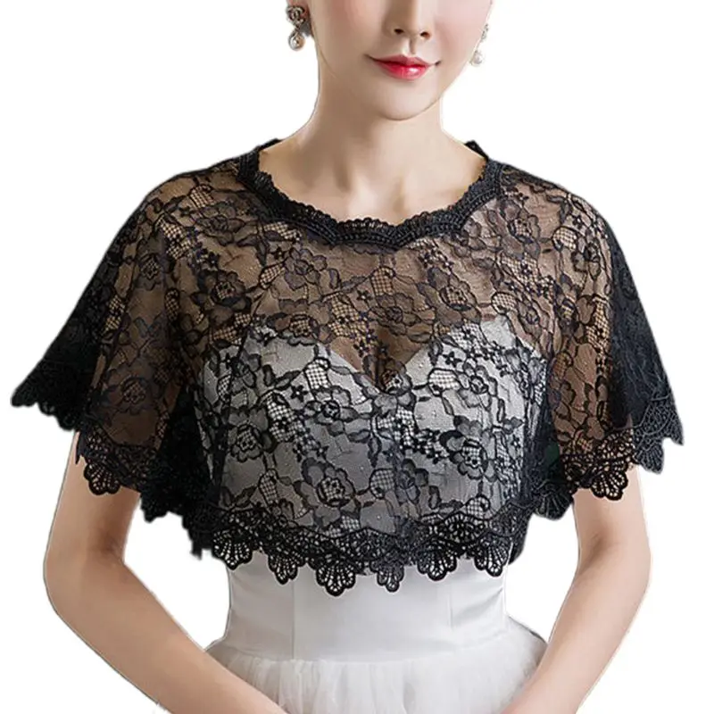 ZB91 Women Embroidery Floral Lace Cape Wrap Wedding Bridal Perspective Pullover Shawl Shrug Shoulder Covers Prom Bolero