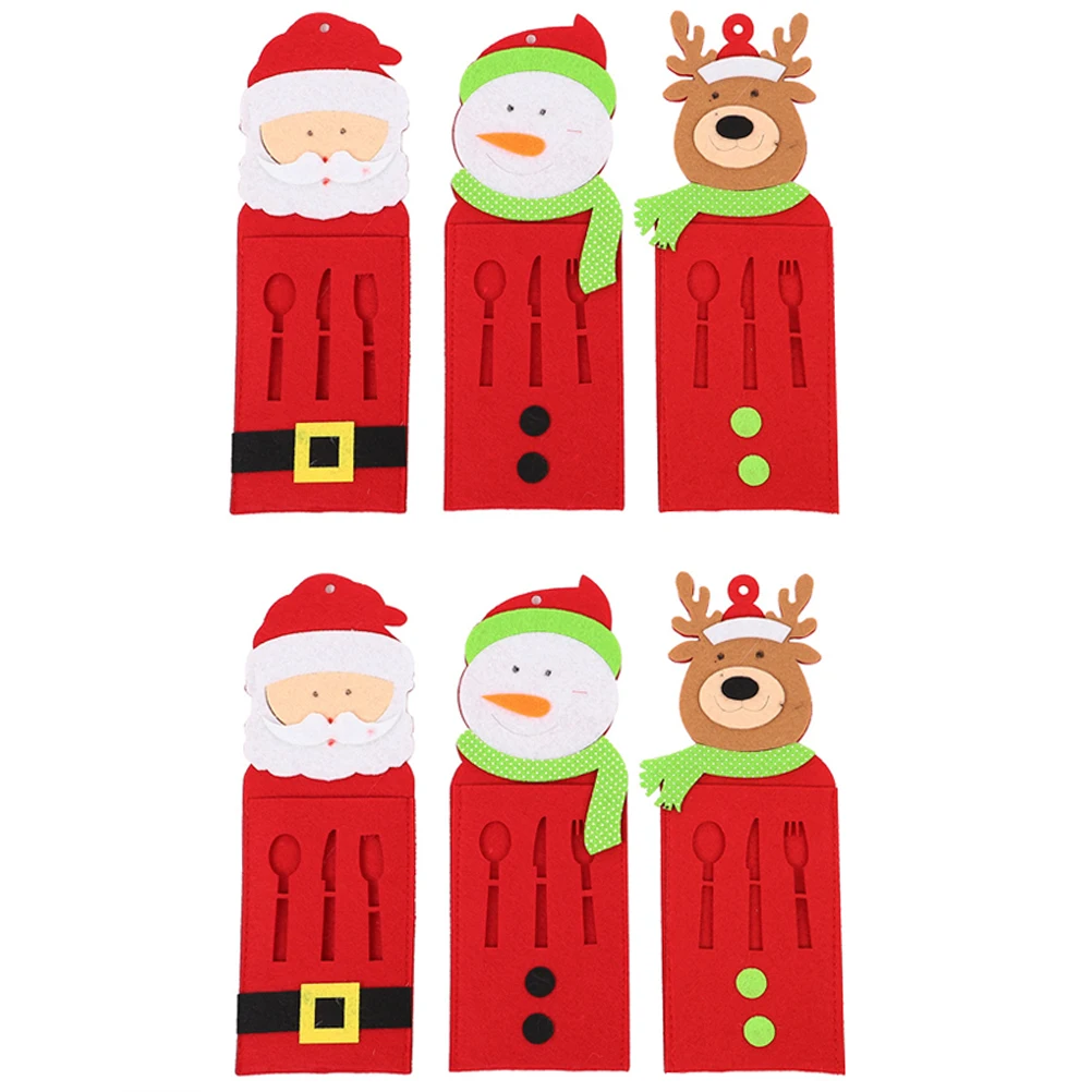 

6pcs Cutlery Set Non woven Tableware Bags Lightweight Christmas Tableware Holders Santa Pattern Storage Solutions