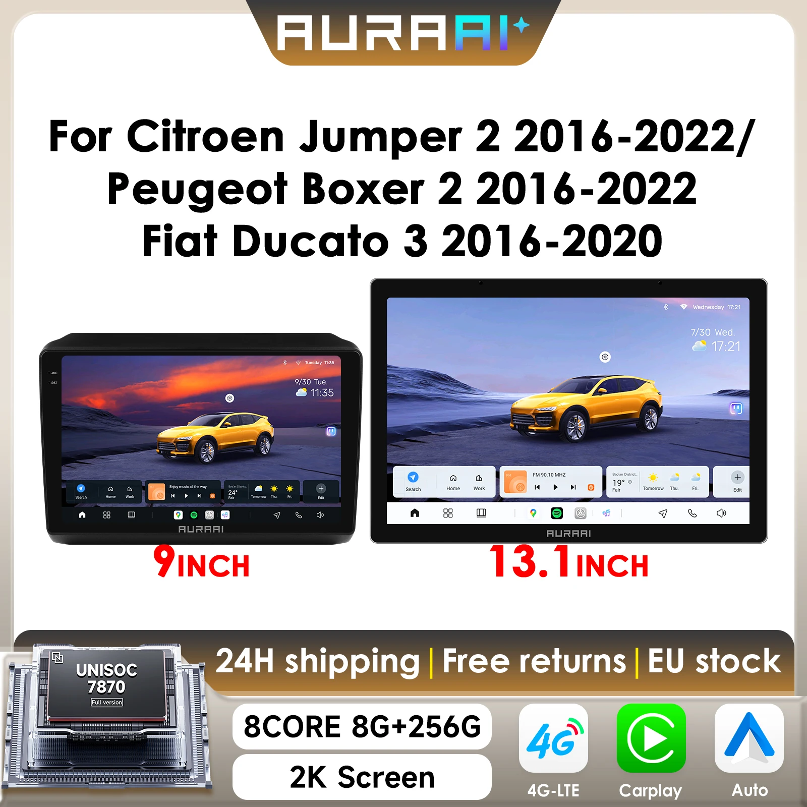 AURAAI X100 Android 13 Autoradio Für Fiat Ducato 3 für Citroen Jumper 2 für Peugeot Boxe Carplay Dual Mic ADAS 360 Kamera UIS7870