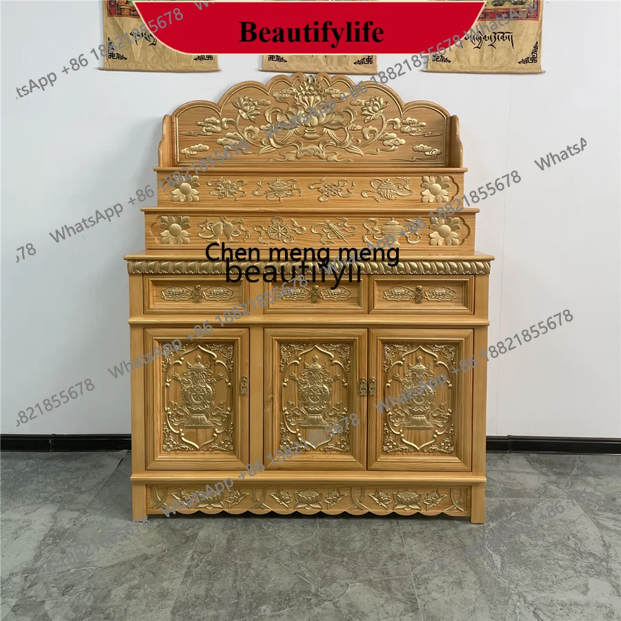 

z183 Tibetan-style solid wood three-layer, table for Chinese-style carved Buddha cabinet, shrine shrine customization