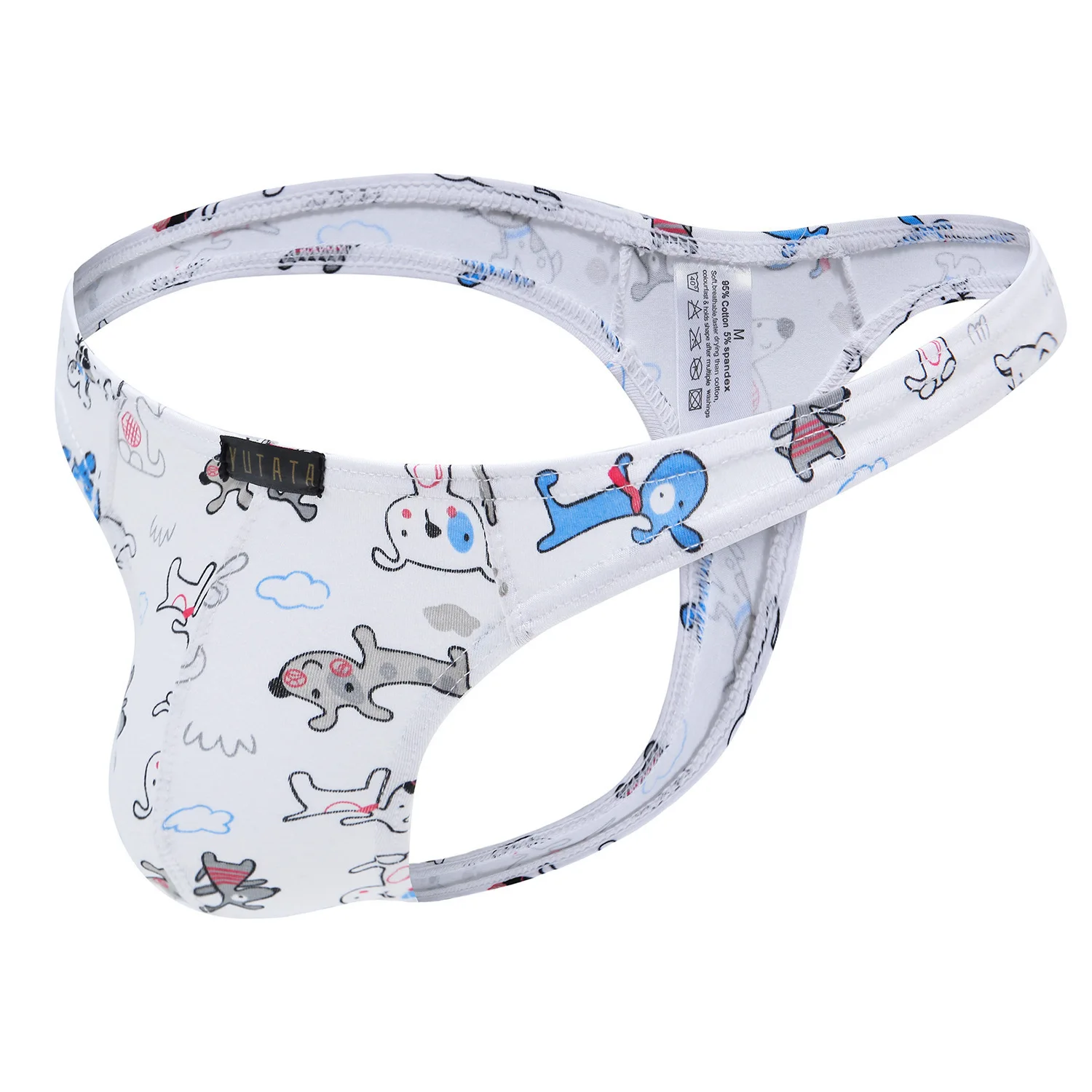 Cute Cartoon Animal Fruit Printed Men Underwear Low Rise G String Thong Soft Cotton 3D Supportive Pouch Slim Sexy Breathable
