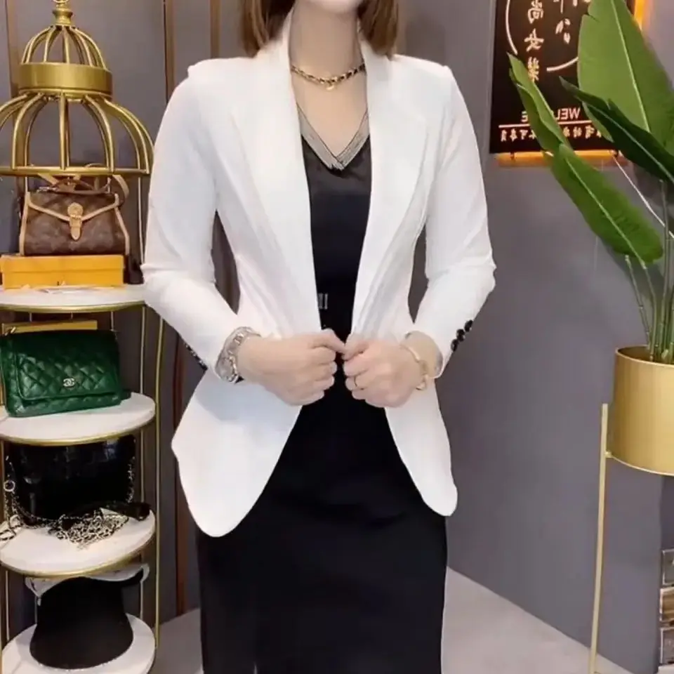 Blue Women\'s Blazer Tailoring Spring Jacket for Women Elegant Stylish Casual Fall Outfits Blazers Coat Luxury Clothing 2024 New