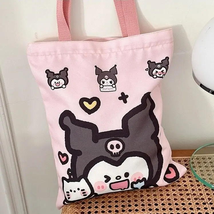 Hello Kitty Sanrio Kuromi Canvas Bag High Capacity Book Bag One Shoulder Canvas Bag Cartoon Environmental Friendly Lady Bags