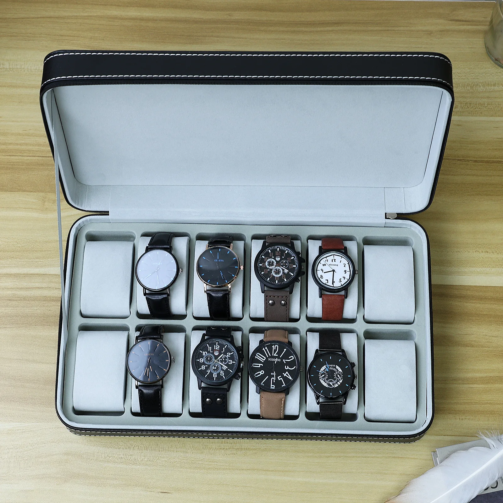 2024 New 12 Girds Portable Watch Storage Boxes Organizer with Zipper Classic Style Multifunctional Watch Display Box