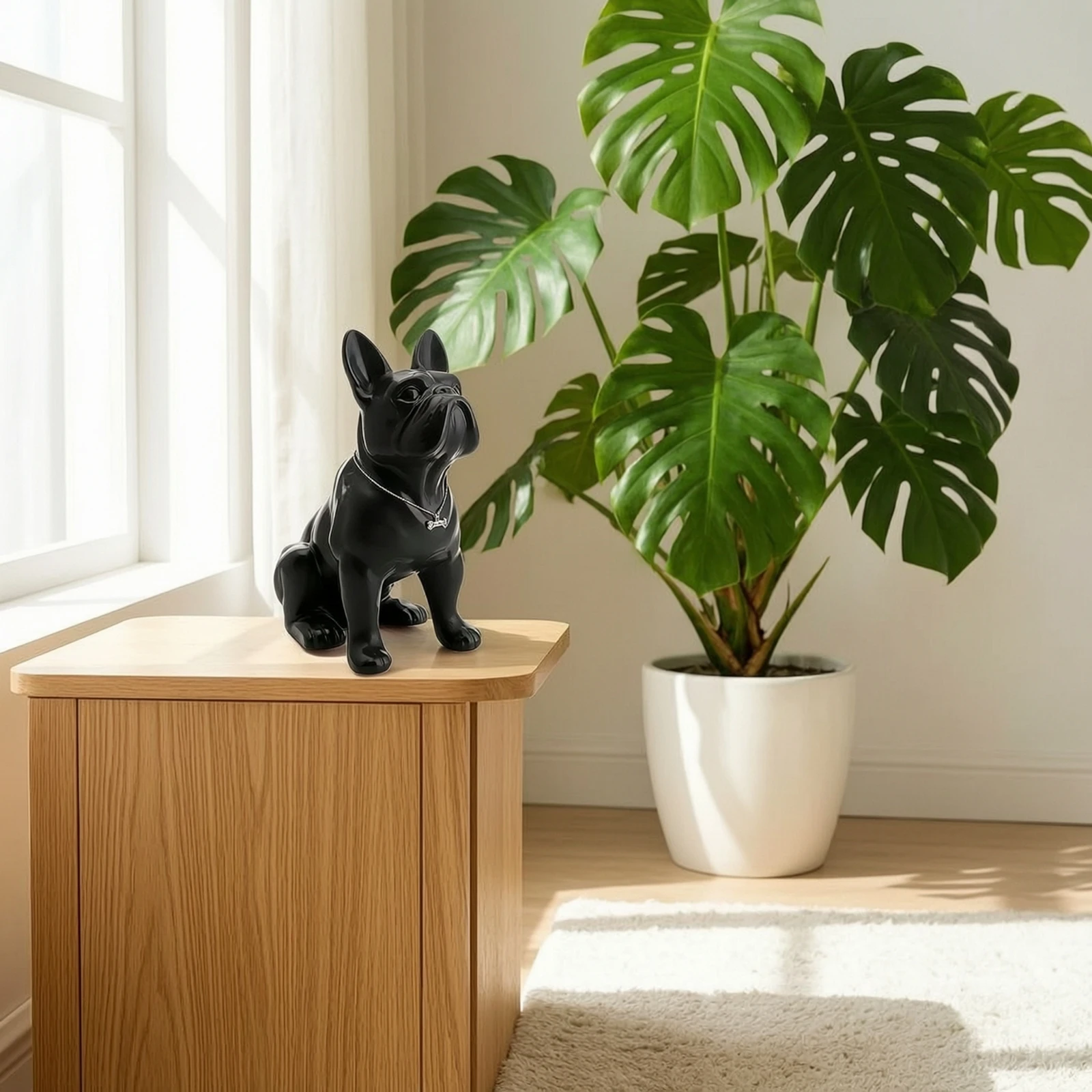 French Bulldog Figurine Glossy French Bulldog Statue Dog Statue with Necklace Modern Dog Figurine Art for Frenchie Owners