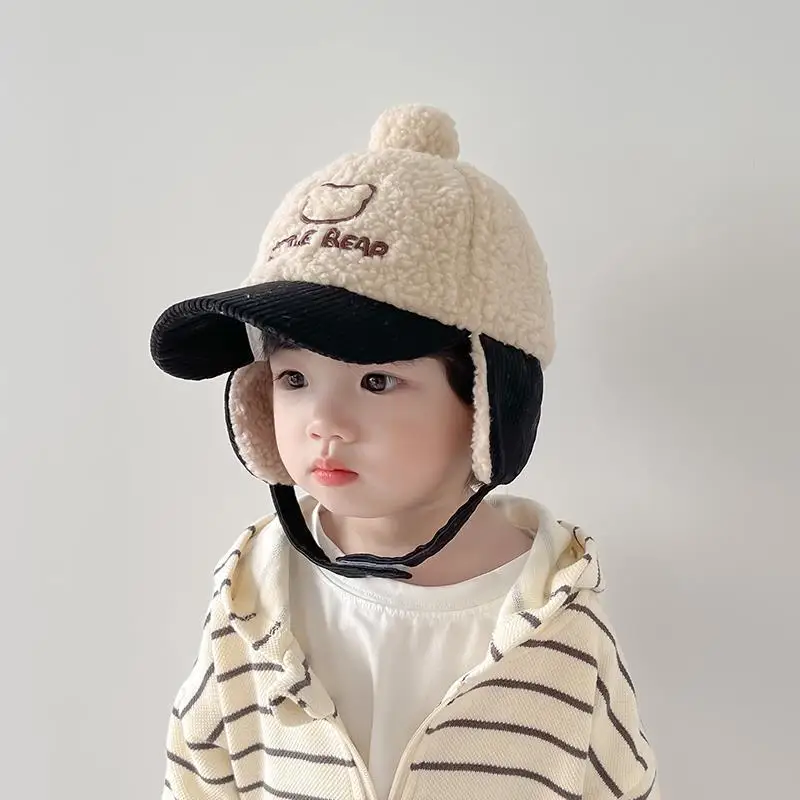 

Cartoon Children Ear Protection Hat Winter Kids Plush Baseball Hat Thicken Lamb Fleece Baby Duck Tongue Hats 2-8year Sun Visors