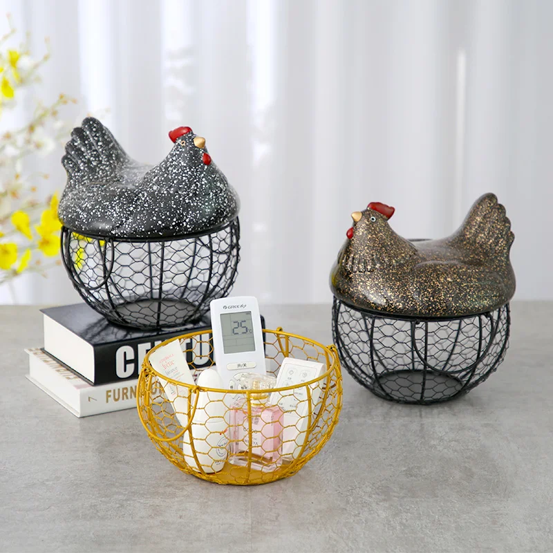 Ceramics Wrought Iron Storage Basket Household Decorations Entrance Desktop Ornaments Chicken Groceries Metal