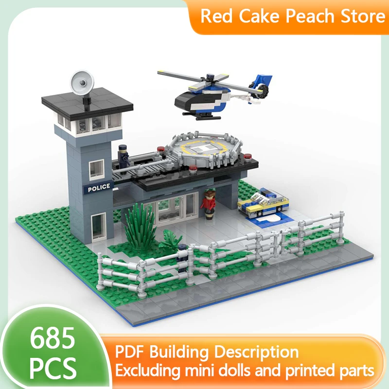 

City Street View Model MOC Building Bricks 1972 Police Heliport Modular Technology Gifts Holiday Assemble Children Toys Suit