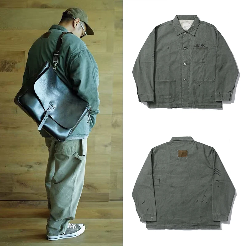 

Мужская повседневная куртка свободного кроя в рабочем стиле с большими карманами, отложным воротником, длинными рукавами, из хлопка, для осени и зимы