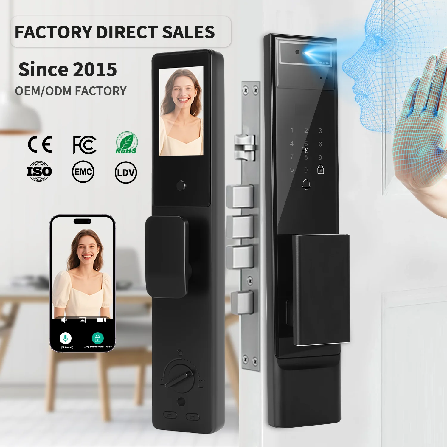

High Security Biometric Smart Lock Tuya WiFi 3D Face Recognition Fingerprint Digital Keypad Video Intercom App Remoter Control