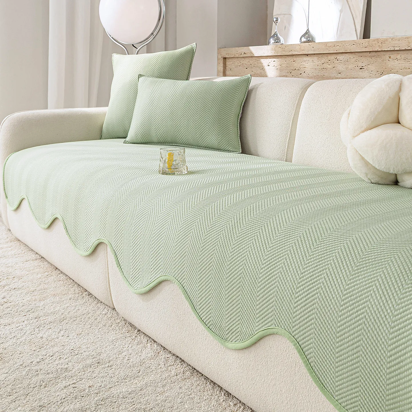 French Cream Style Summer Cool Feeling Silk Sofa Cushion Non Slip High Grade Ice Silk Sofa Mat Seat Backrest Cover
