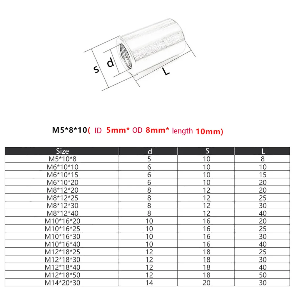 M3 M4 M5 M6 304 Stainless Steel Coupling Nuts Round Cylindrical Sleeve Nut A2 Lengthen Female Thread Connector Joint Fasteners
