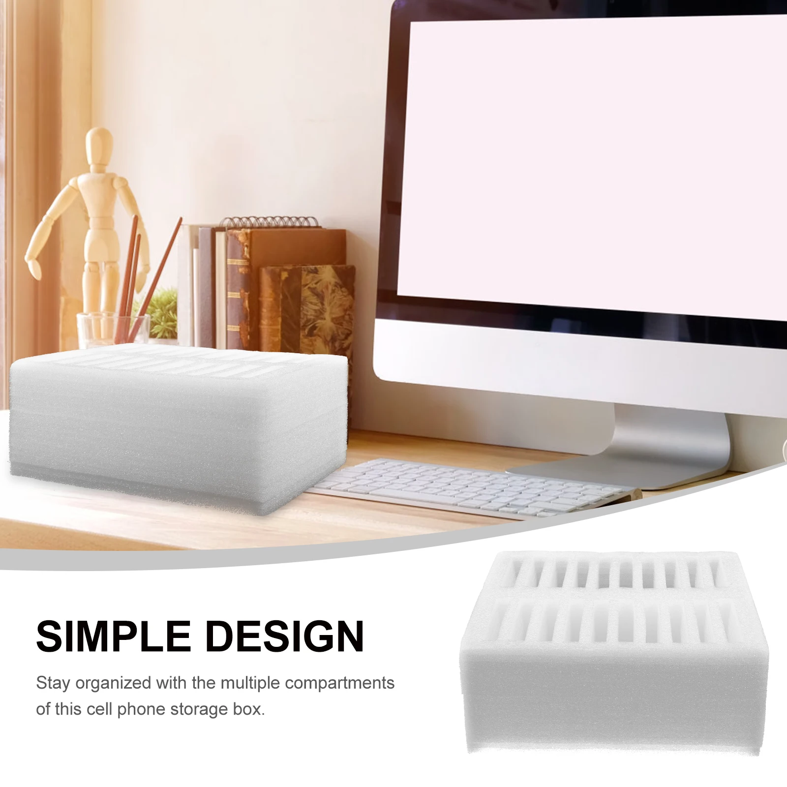 

White Foam Mobile Phone Storage Box 20 Compartments for Office Classroom Desk ganizers Device Management Solutions Cell
