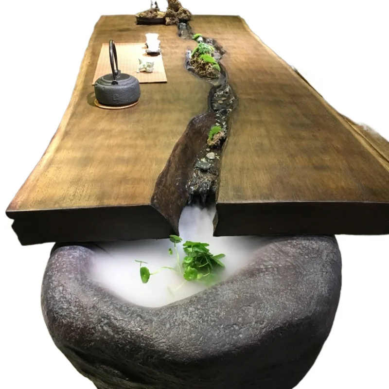 New Chinese circulating water tea t able solid wood large board landscape inte gration, zen fis h farming kung fu tea tab le