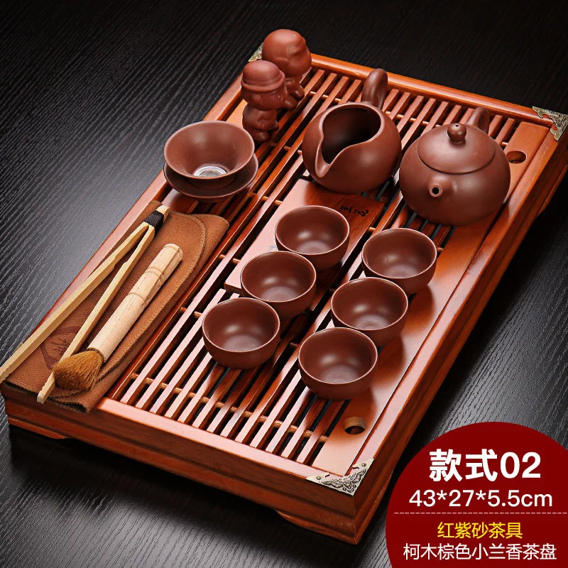 Tea ceremony Kung fu tea set Light luxury set solid wood tea tray ceramic purple sand ice crack teapot teacup tea sea home