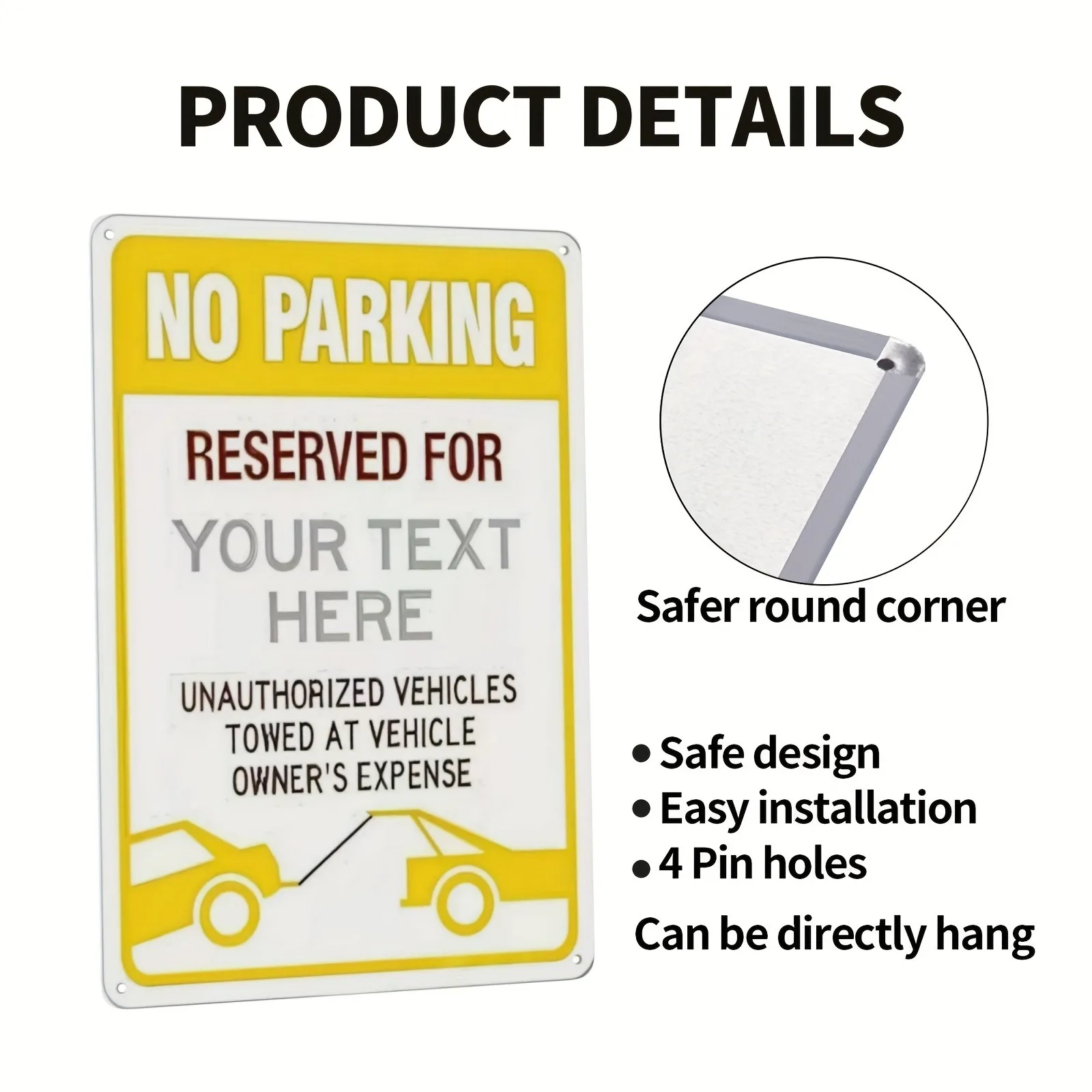 Custom Aluminum No Parking Sign with Tow Warning, Wall Mount Durable Plaque for Home Garage Yard Street Lawn Indoor Outdoor