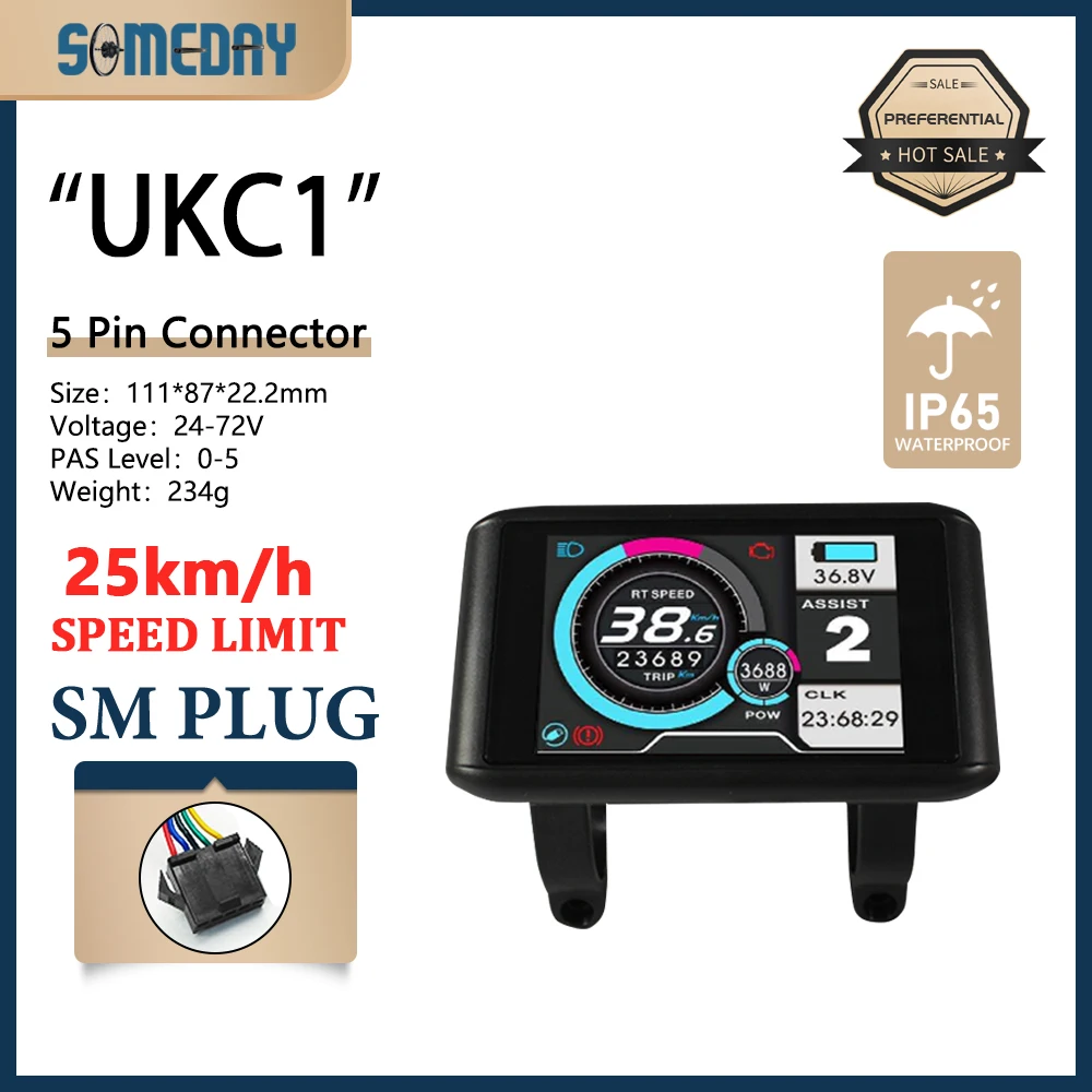 NONE Elektrofahrrad 36V-72V LCD UKC1 Farbdisplay mit UART 2 Kommunikation für Elektrofahrradzubehör mit SM/wasserdichtem Anschluss 4