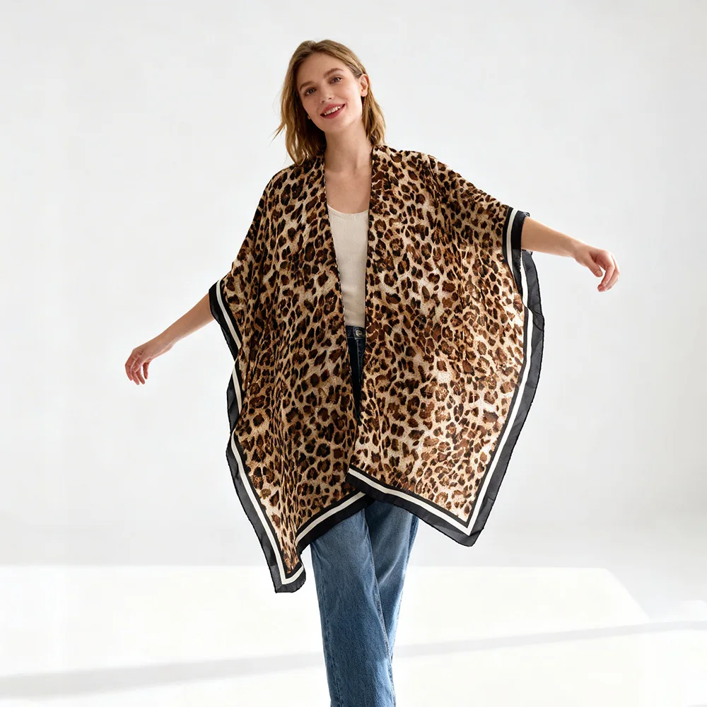 

Vintage Leopard Print Chiffon Cover Up Beach Bikini Swimsuit Wraps Blouse Women Summer Travel Casual Kimono Poncho Loose Fit
