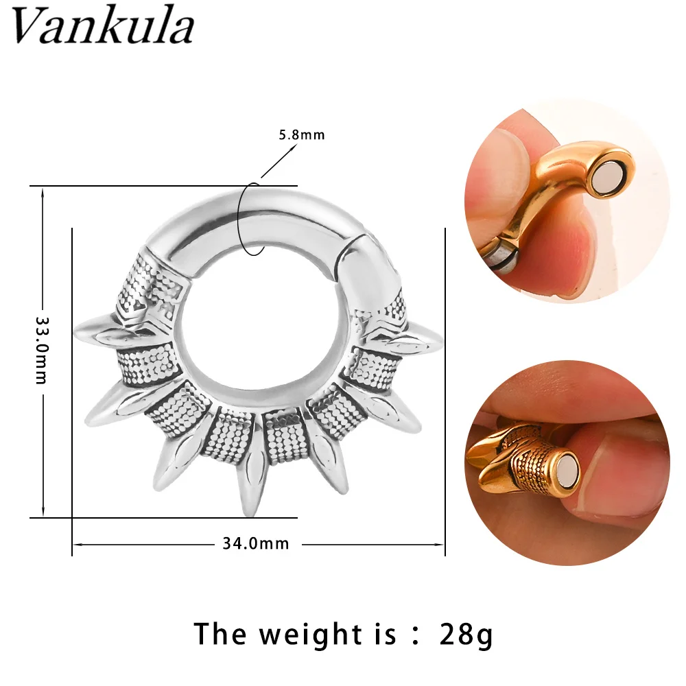 Vankula 2pcs 316L Stainless Steel Spiky Ear Weights Ear Plugs Tunnels Expander Gauge Hanger Body Piercing Jewelry Earrings