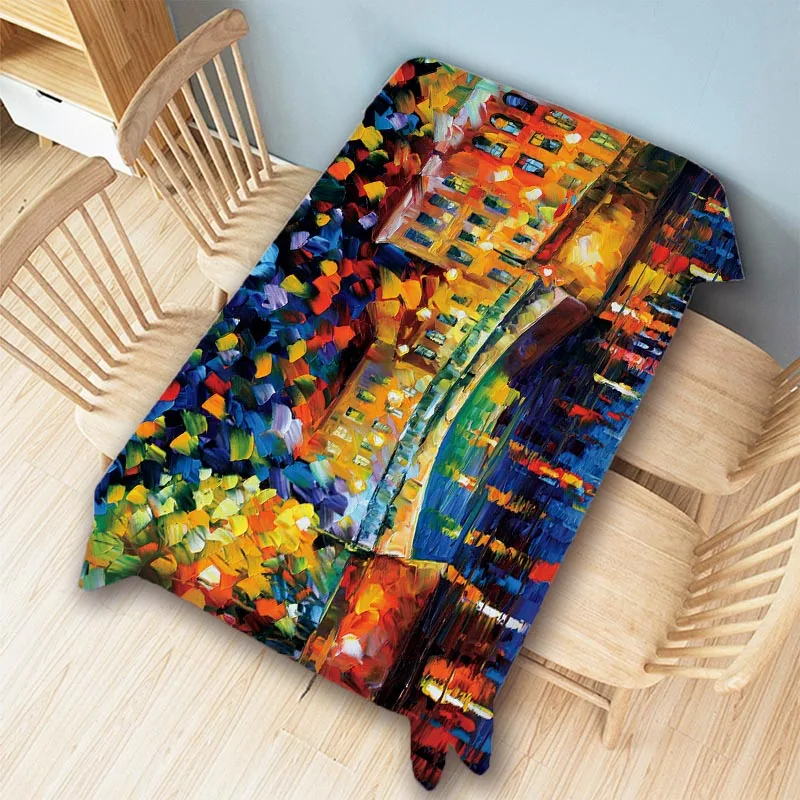 Colorful Dots Painting Art Beautiful Scene Modern Art Eiffel Tower Venice Water Resistant Cotton Linen Wall Tapestry Tablecloth