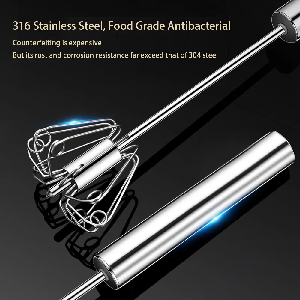 SUS316 Stainless Steel Hand Push Rotary Whisk Semi-Automatic Mixer for Eggs, Milk, Coffee, Cream, Kitchen Tool view 4