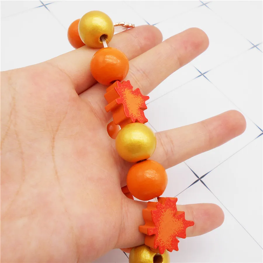 Wood Autumn Harvest Bead Bracelet  Pumpkin Maple Leaf Charms Bracelet Elastic Rope For Women Men Jewelry Party Gifts