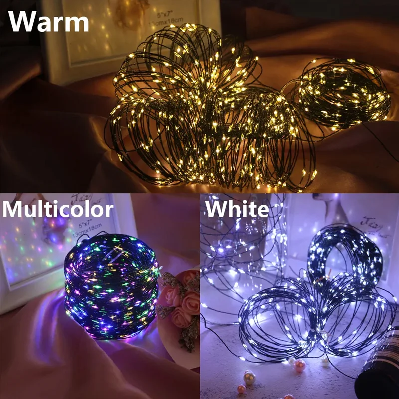 Cabo verde LED String Lights Guirlanda, Fadas de rua, Lâmpadas de Natal, Ao ar livre, Jardim, Árvore, Festa de Casamento, Impermeável, 50 m, 100m