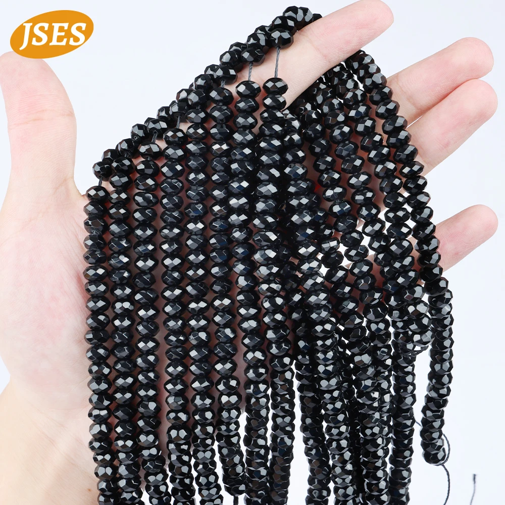 A+ Natural Black Agate Onyx Faceted Rondelle Beads for Jewelry Making DIY Charms Bracelet Earring