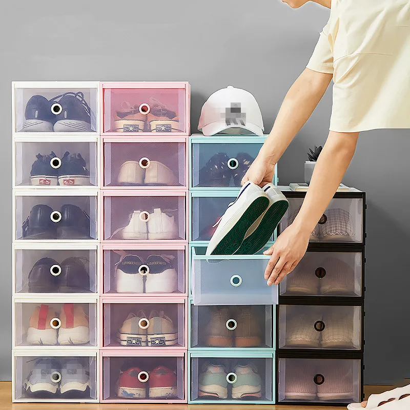 1pcs Foldable Box Transparent Plastic Shoe Rack Storage Stackable combination shoe cabinet Japanese Flip Drawer shoe organize