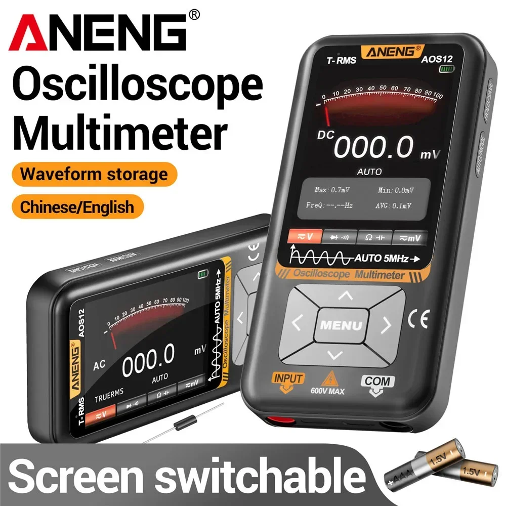 ANENG AOS12 2-in-1 Handheld Digital Oscilloscope Multimeter True RMS 9999 Counts 5MHz 48MSa/s Sampling Rate AC DC Voltage Curren